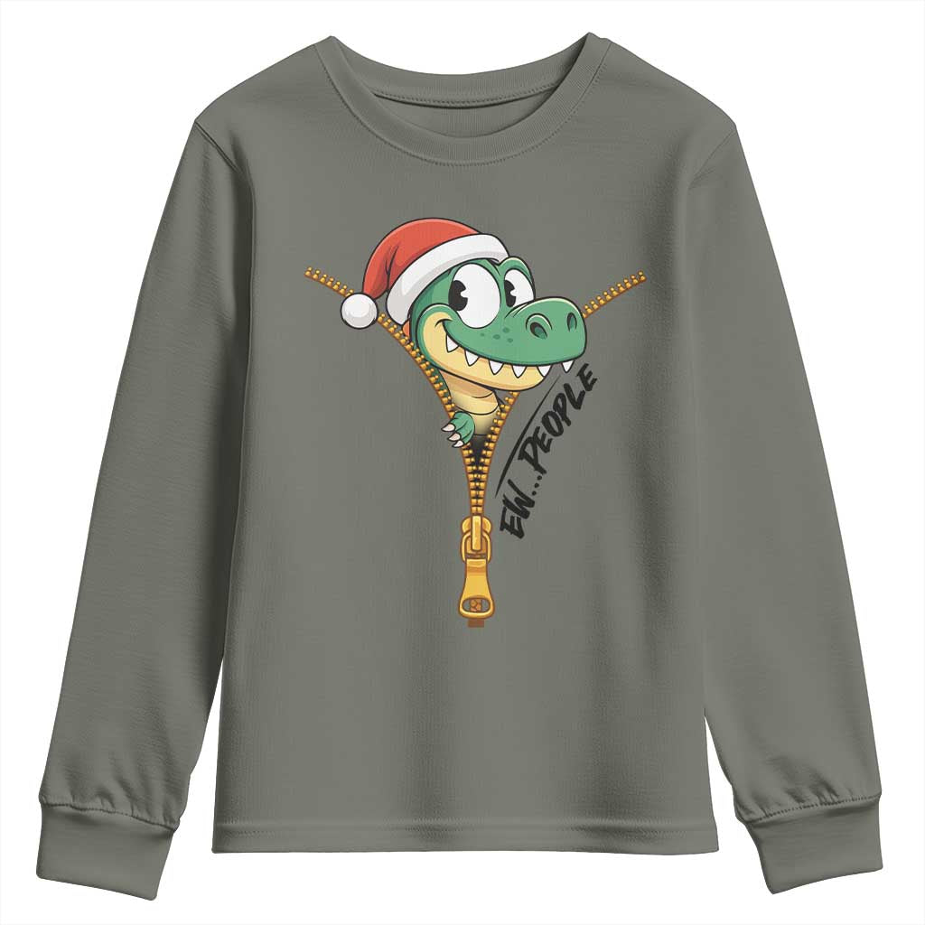 Funny Christmas Dinosaur Youth Sweatshirt Ew People Xmas Gift TS12 Military Green Print Your Wear