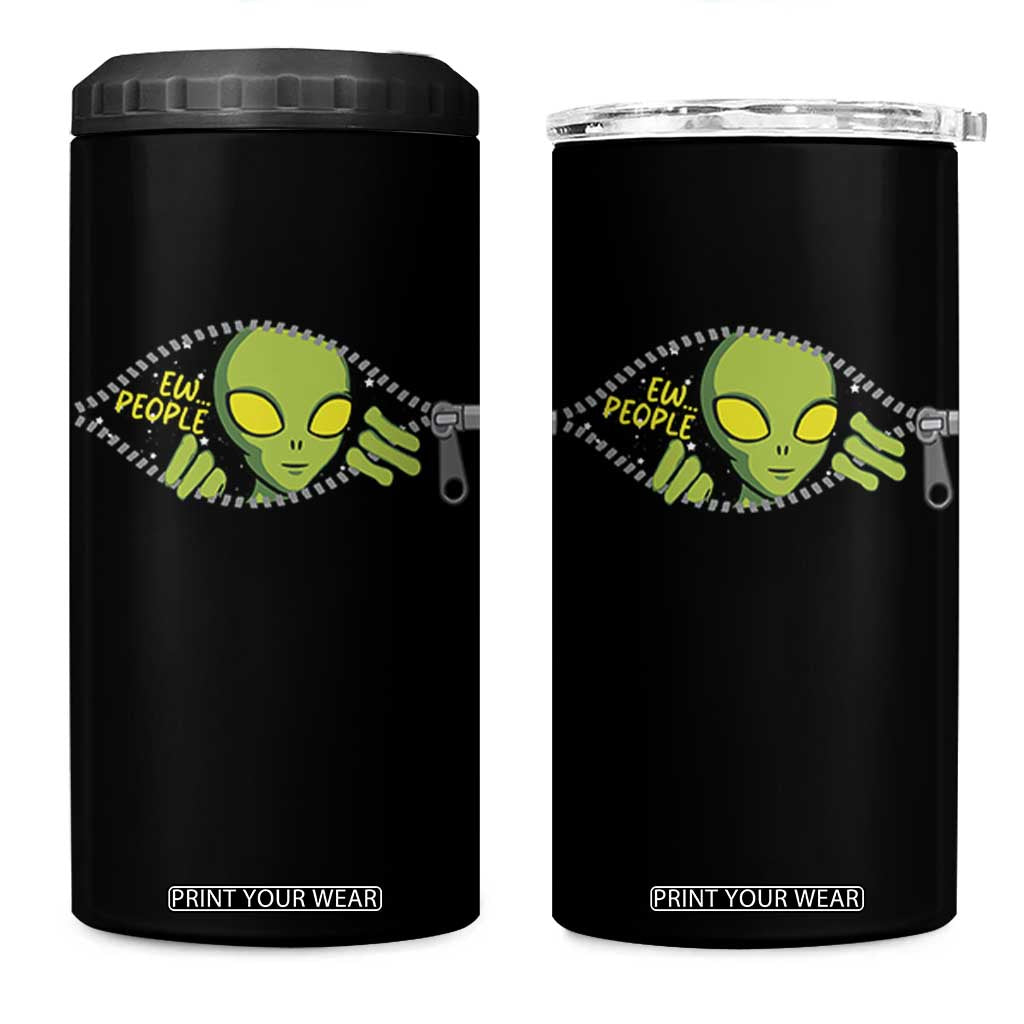 Funny Alien 4 in 1 Can Cooler Tumbler Ew People Hater Quote TS12 One Size: 16 oz Black Print Your Wear