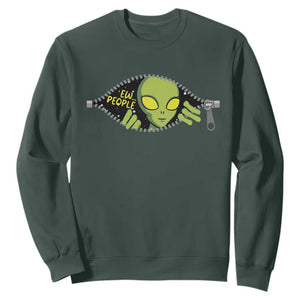 Funny Alien Sweatshirt Ew People Hater Quote TS12 Dark Forest Green Print Your Wear