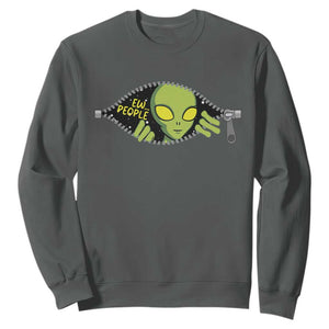 Funny Alien Sweatshirt Ew People Hater Quote TS12 Dark Heather Print Your Wear