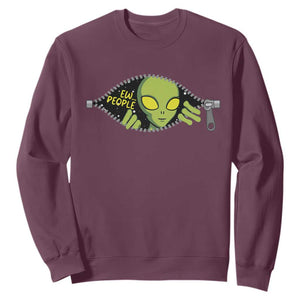 Funny Alien Sweatshirt Ew People Hater Quote TS12 Maroon Print Your Wear