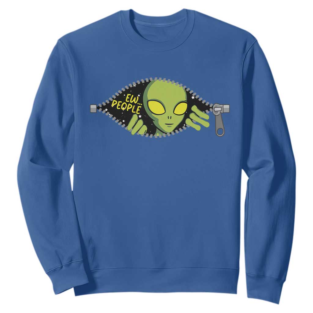 Funny Alien Sweatshirt Ew People Hater Quote TS12 Royal Blue Print Your Wear