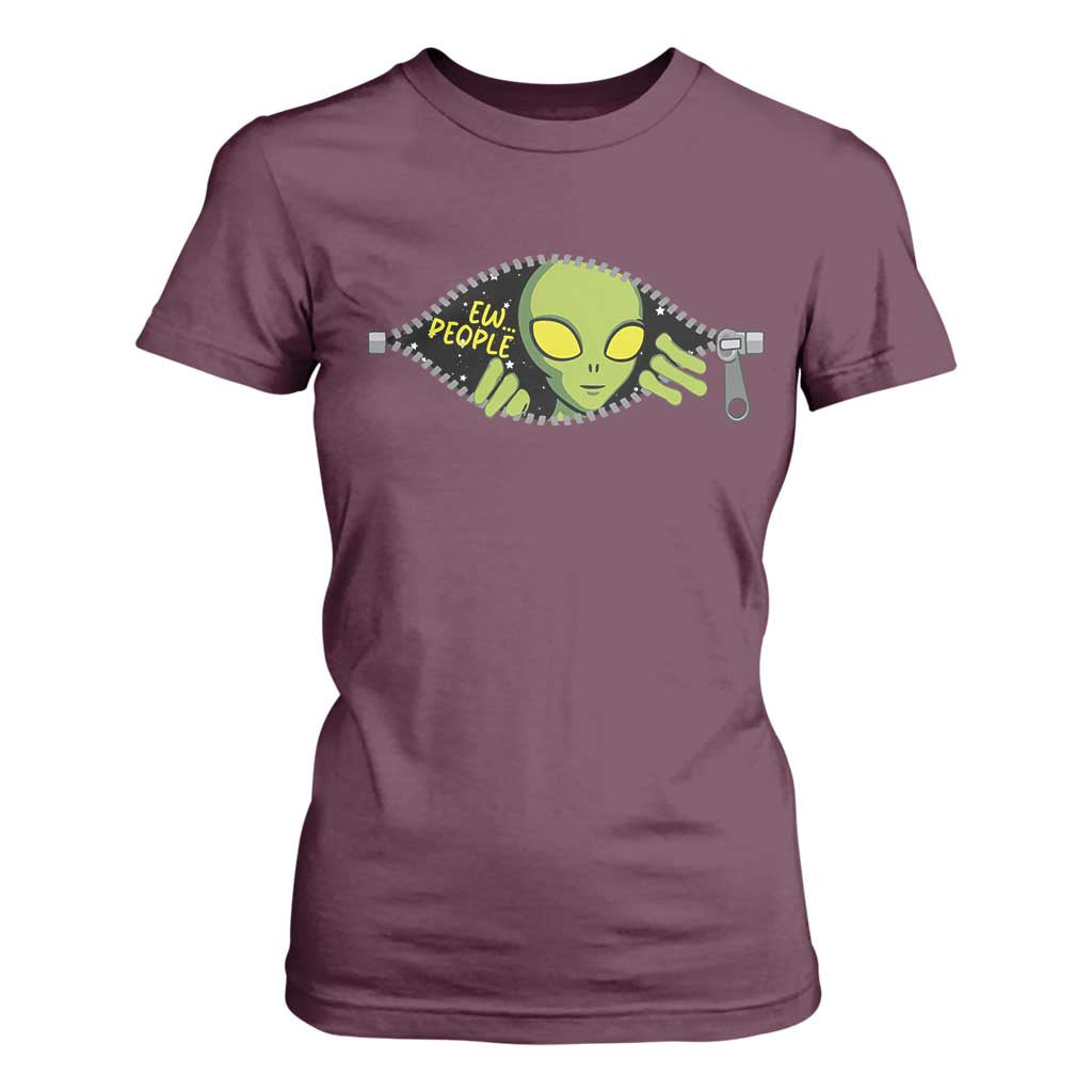 Funny Alien T Shirt For Women Ew People Hater Quote TS12 Maroon Print Your Wear