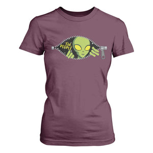 Funny Alien T Shirt For Women Ew People Hater Quote TS12 Maroon Print Your Wear