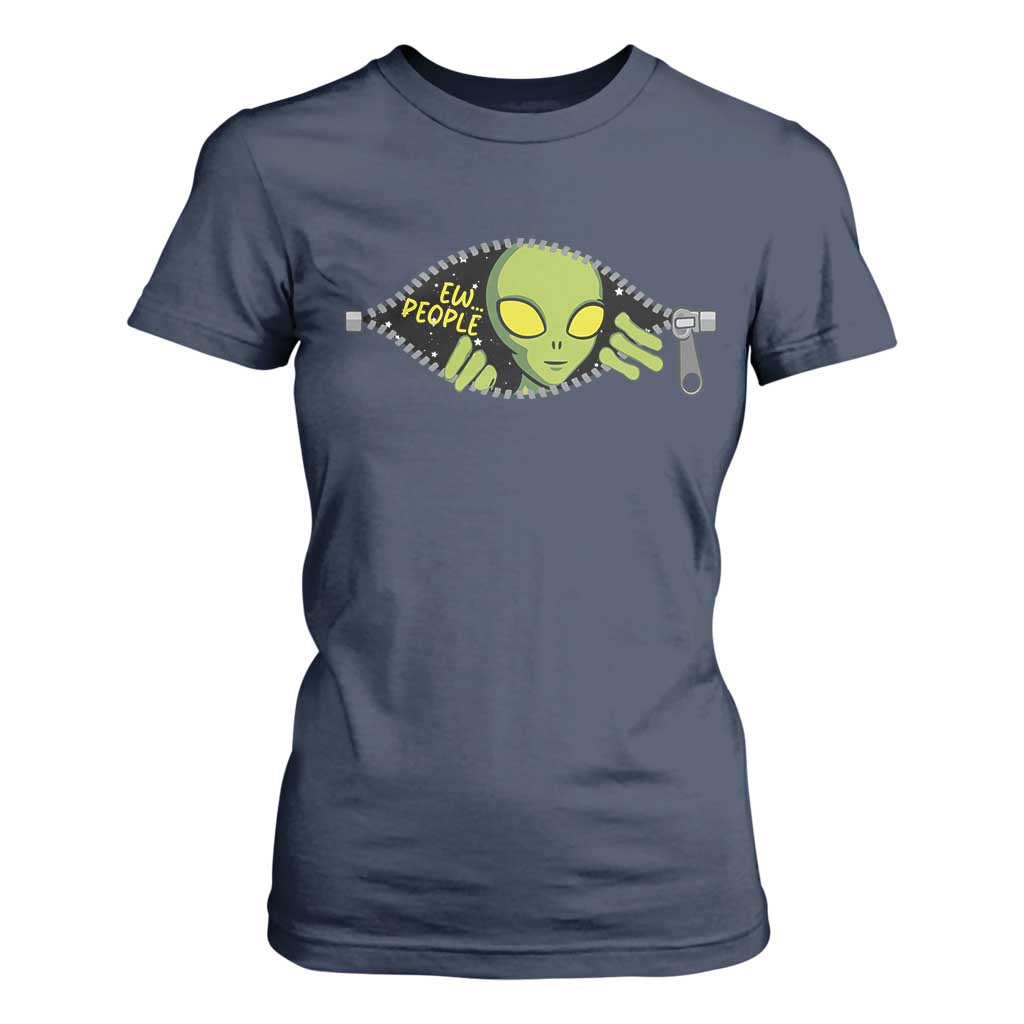Funny Alien T Shirt For Women Ew People Hater Quote TS12 Navy Print Your Wear