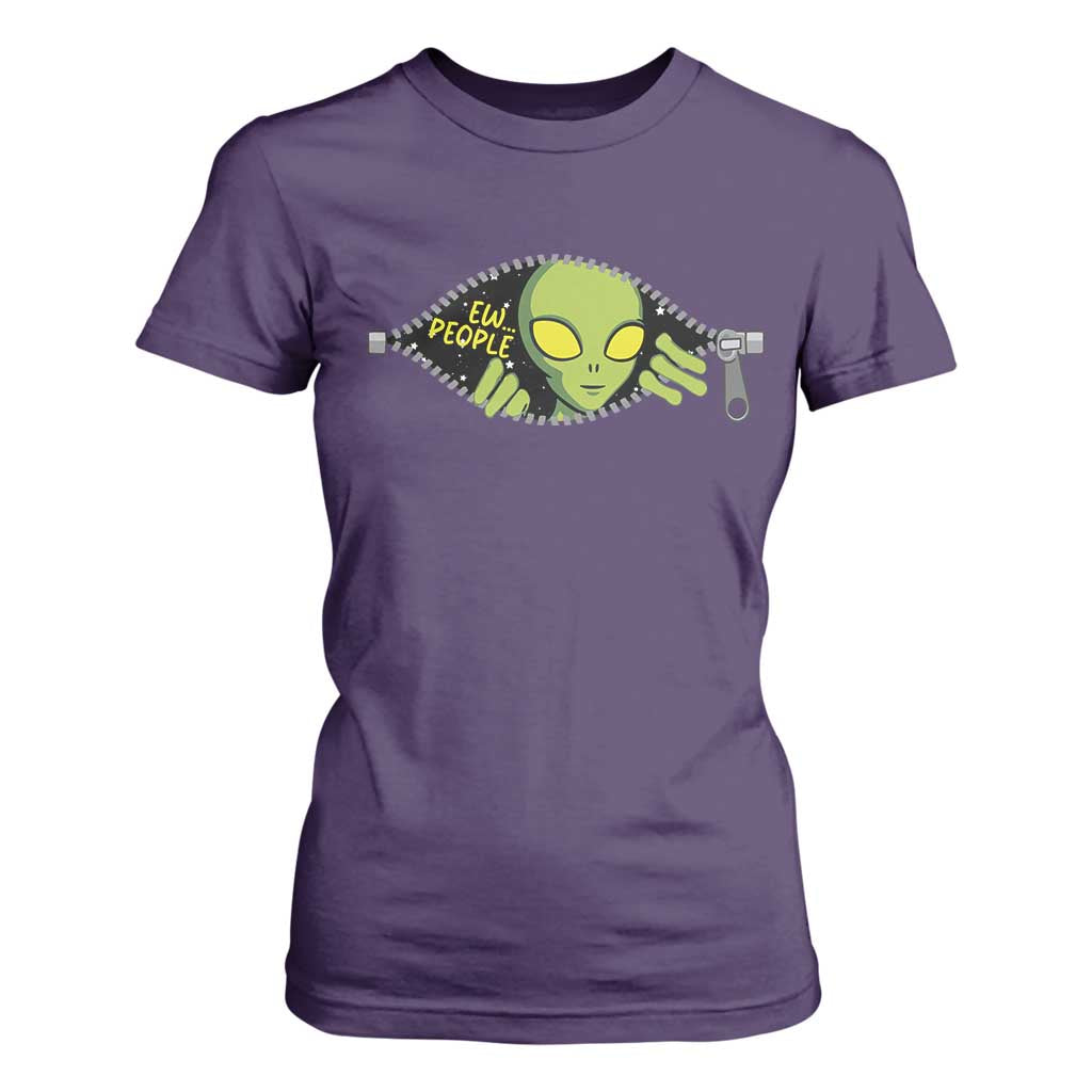 Funny Alien T Shirt For Women Ew People Hater Quote TS12 Purple Print Your Wear