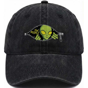 Funny Alien Washed Cotton Baseball Cap Ew People Hater Quote TS12 Print Your Wear