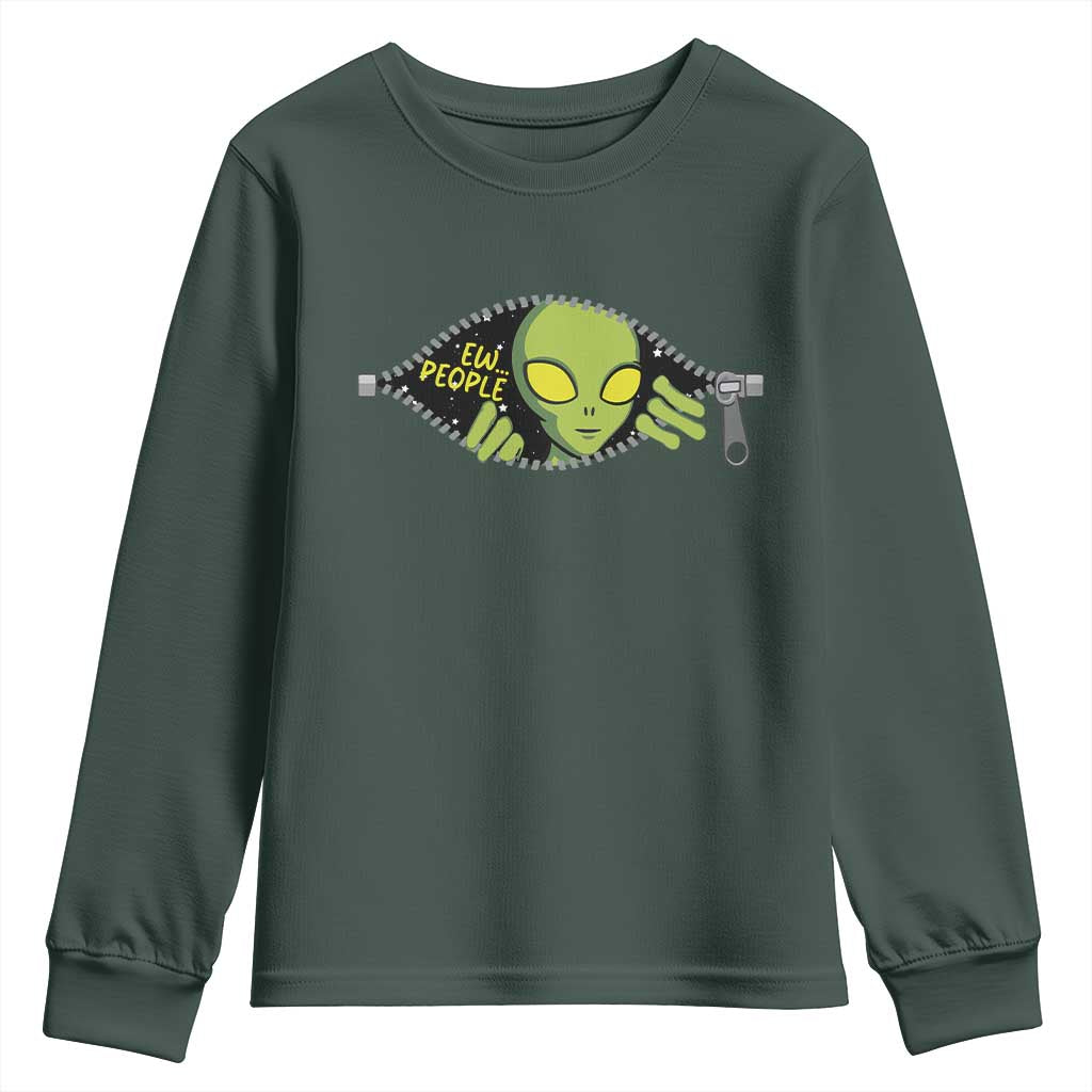 Funny Alien Youth Sweatshirt Ew People Hater Quote TS12 Dark Forest Green Print Your Wear