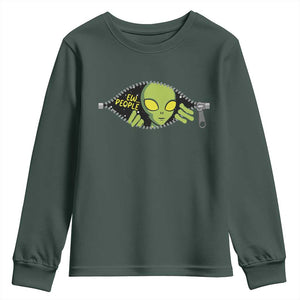 Funny Alien Youth Sweatshirt Ew People Hater Quote TS12 Dark Forest Green Print Your Wear