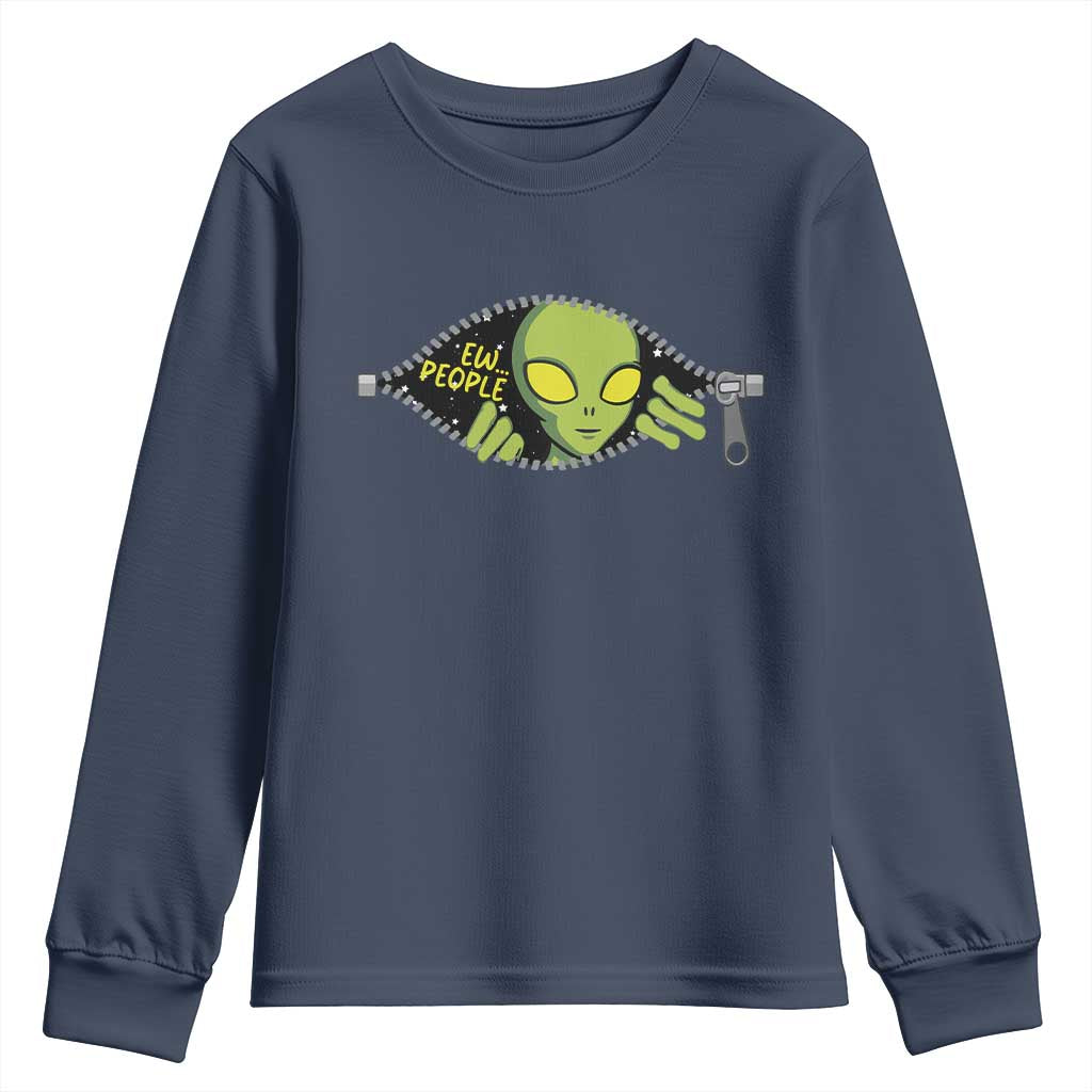 Funny Alien Youth Sweatshirt Ew People Hater Quote TS12 Navy Print Your Wear