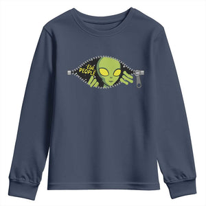 Funny Alien Youth Sweatshirt Ew People Hater Quote TS12 Navy Print Your Wear