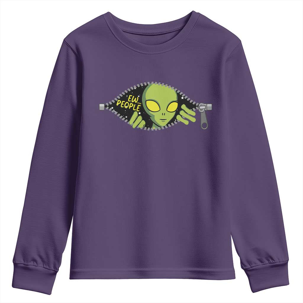 Funny Alien Youth Sweatshirt Ew People Hater Quote TS12 Purple Print Your Wear