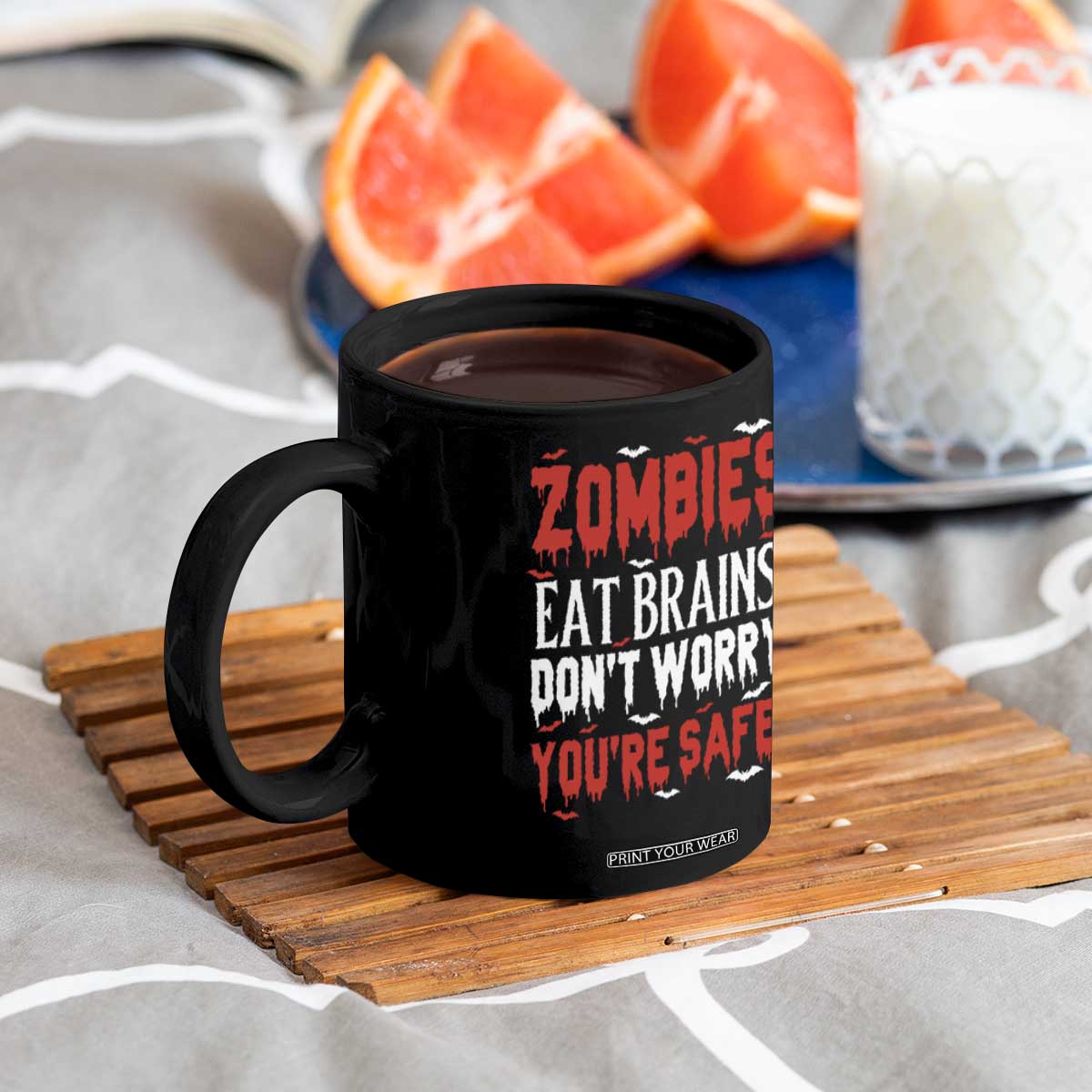 Zombies Eat Brains Dont Worry You Are Safe Coffee Mug Funny Zombie Joke TS12 Print Your Wear