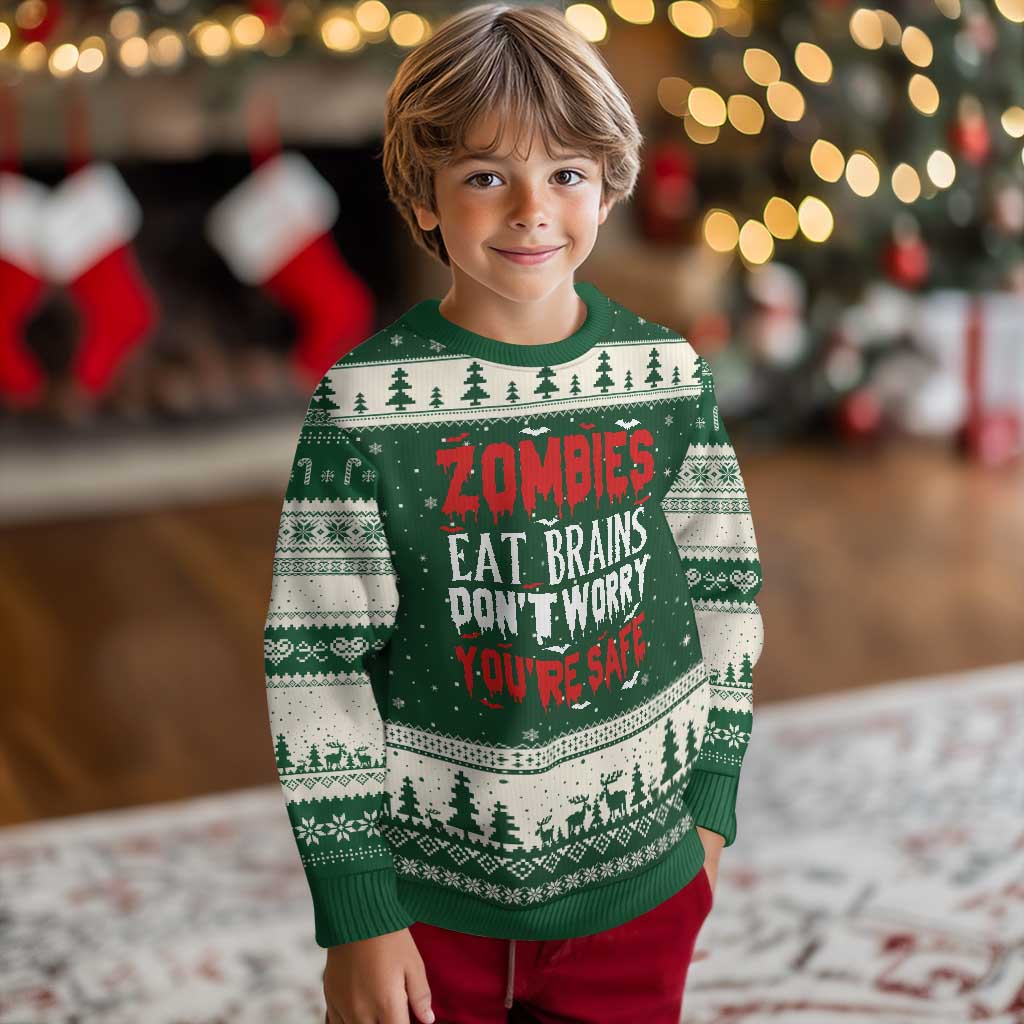 Zombies Eat Brains Dont Worry You Are Safe Ugly Christmas Sweater Funny Zombie Joke