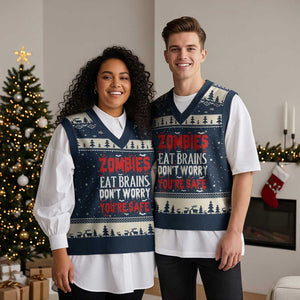 Zombies Eat Brains Dont Worry You Are Safe V-Neck Knit Sweater Vest Funny Zombie Joke