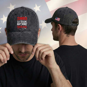 Zombies Eat Brains Dont Worry You Are Safe Washed Cotton Baseball Cap Funny Zombie Joke