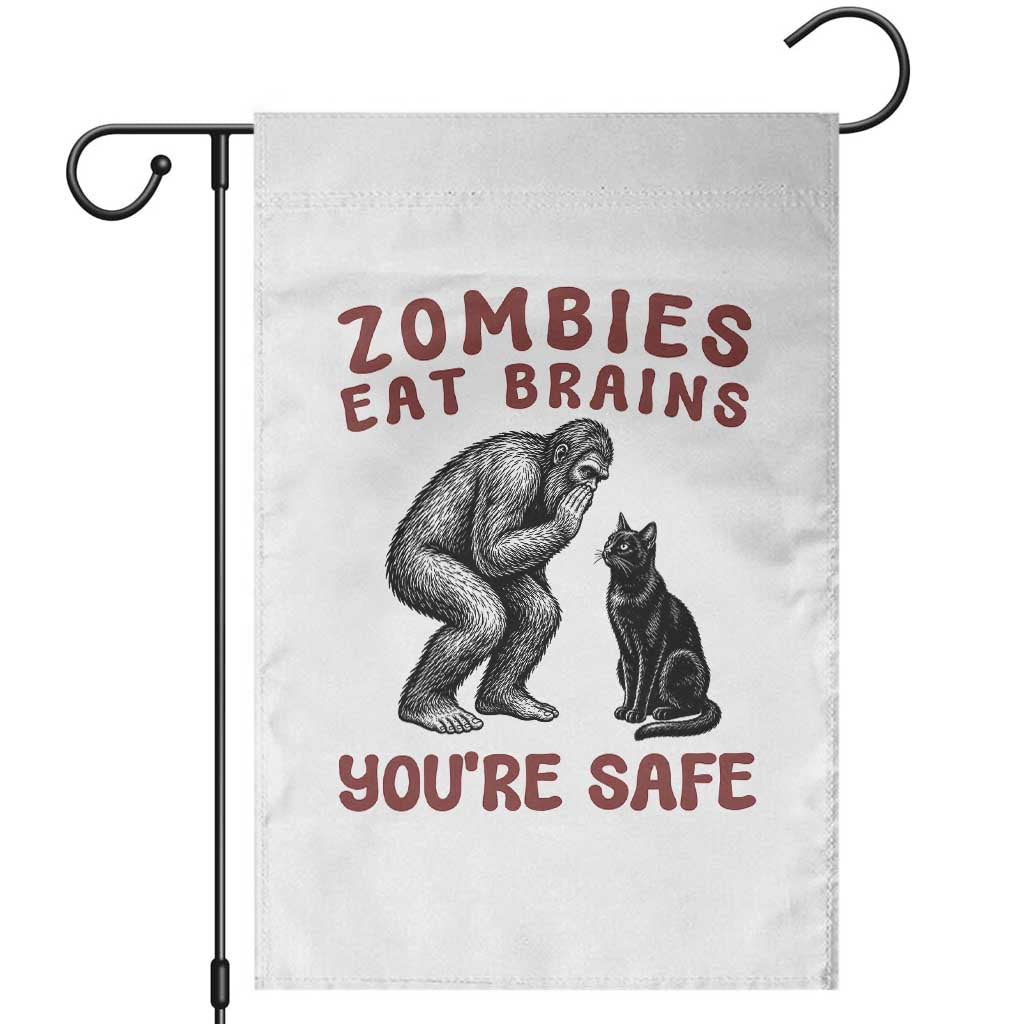 Funny Bigfoot And Black Cat Garden Flag Zombies Eat Brains Dont Worry You Are Safe