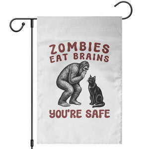 Funny Bigfoot And Black Cat Garden Flag Zombies Eat Brains Dont Worry You Are Safe