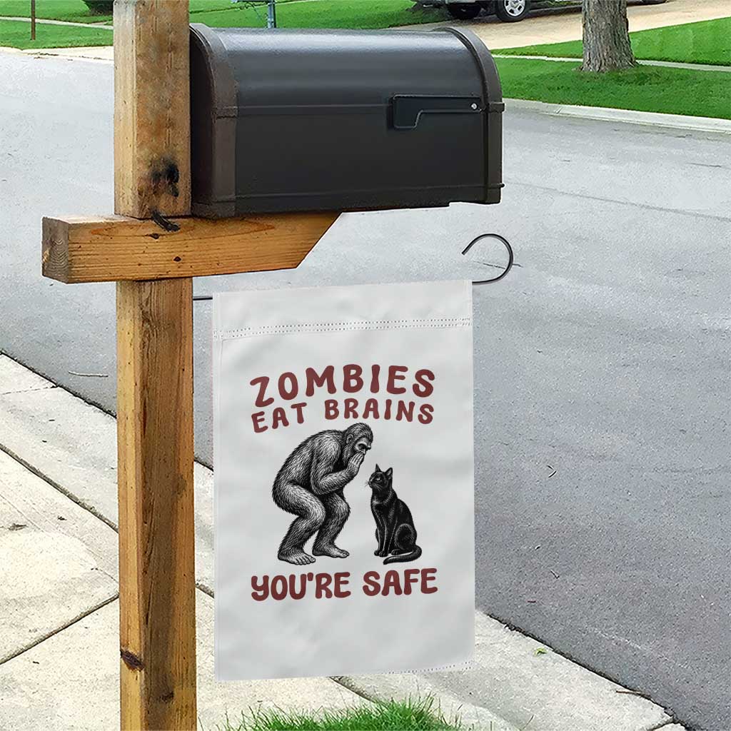 Funny Bigfoot And Black Cat Garden Flag Zombies Eat Brains Dont Worry You Are Safe