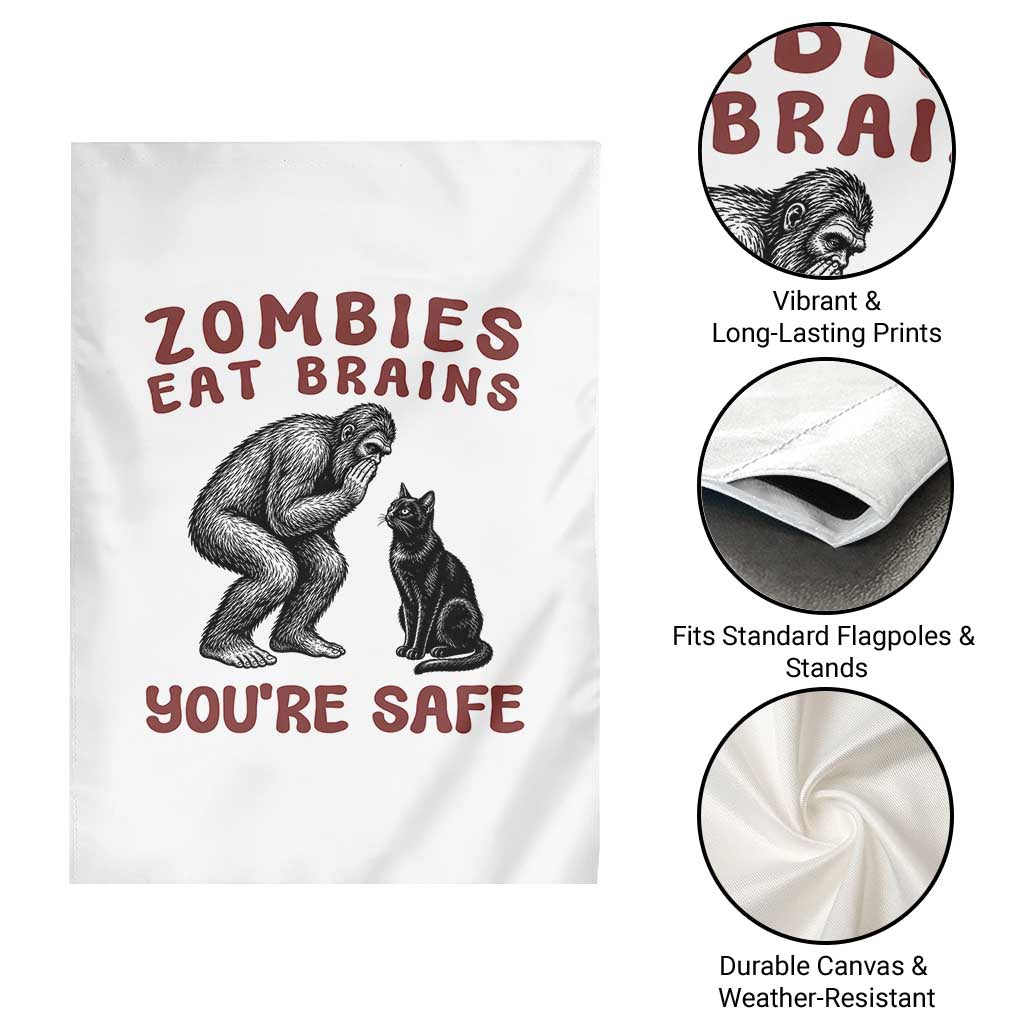 Funny Bigfoot And Black Cat Garden Flag Zombies Eat Brains Dont Worry You Are Safe
