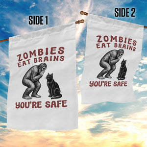 Funny Bigfoot And Black Cat Garden Flag Zombies Eat Brains Dont Worry You Are Safe