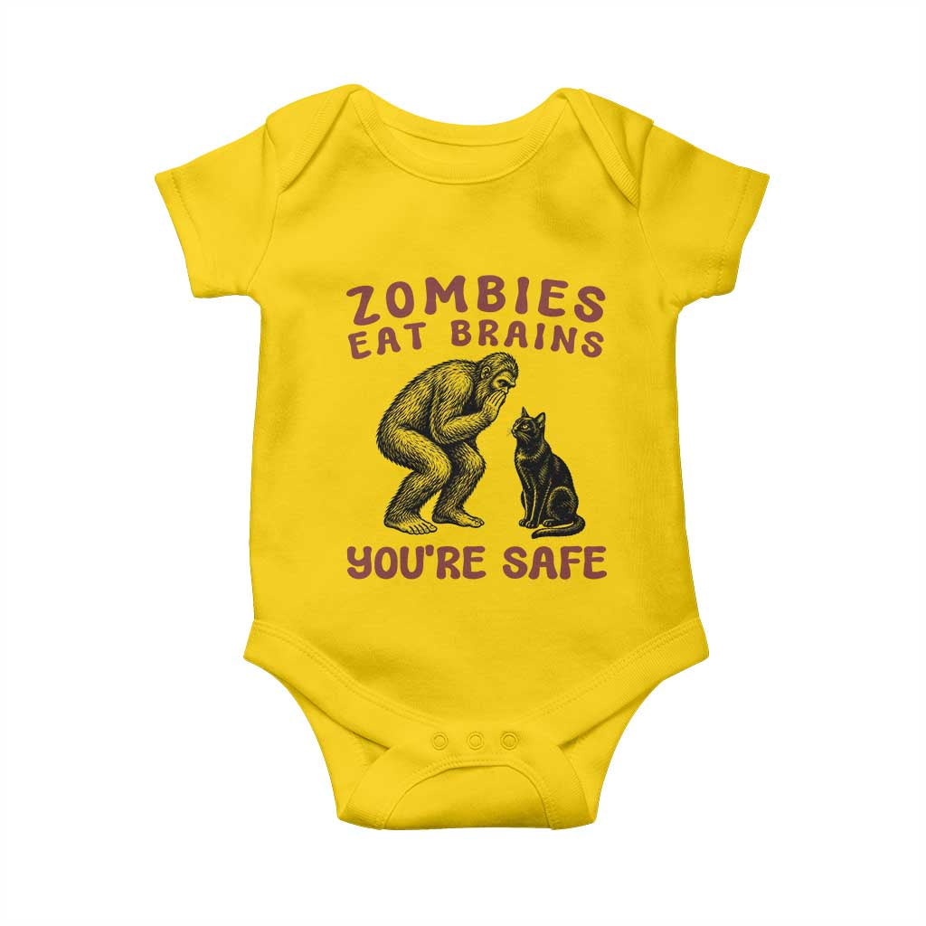 Funny Bigfoot And Black Cat Baby Onesie Zombies Eat Brains Dont Worry You Are Safe