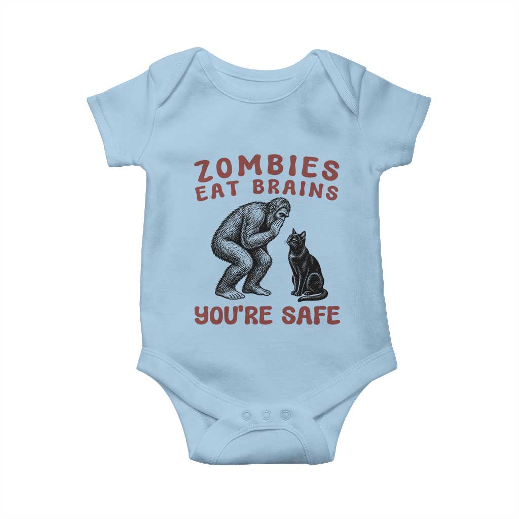 Funny Bigfoot And Black Cat Baby Onesie Zombies Eat Brains Dont Worry You Are Safe