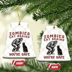 Funny Bigfoot And Black Cat Ceramic Ornament Zombies Eat Brains Dont Worry You Are Safe