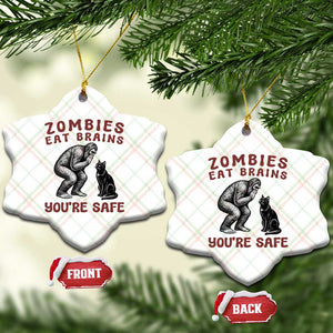 Funny Bigfoot And Black Cat Ceramic Ornament Zombies Eat Brains Dont Worry You Are Safe