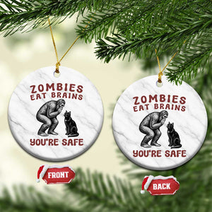 Funny Bigfoot And Black Cat Ceramic Ornament Zombies Eat Brains Dont Worry You Are Safe