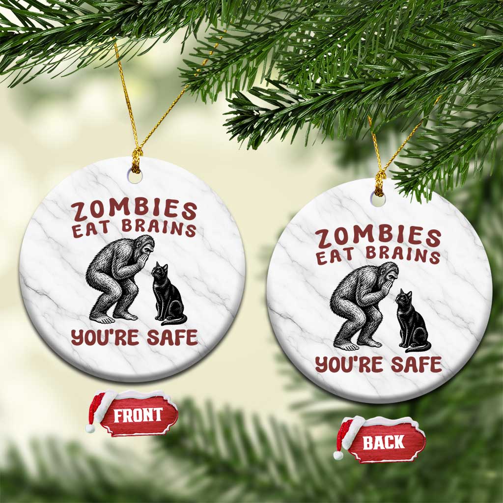 Funny Bigfoot And Black Cat Ceramic Ornament Zombies Eat Brains Dont Worry You Are Safe TS12 1pc White Marble Print Your Wear