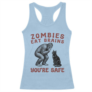 Funny Bigfoot And Black Cat Racerback Tank Top Zombies Eat Brains Dont Worry You Are Safe