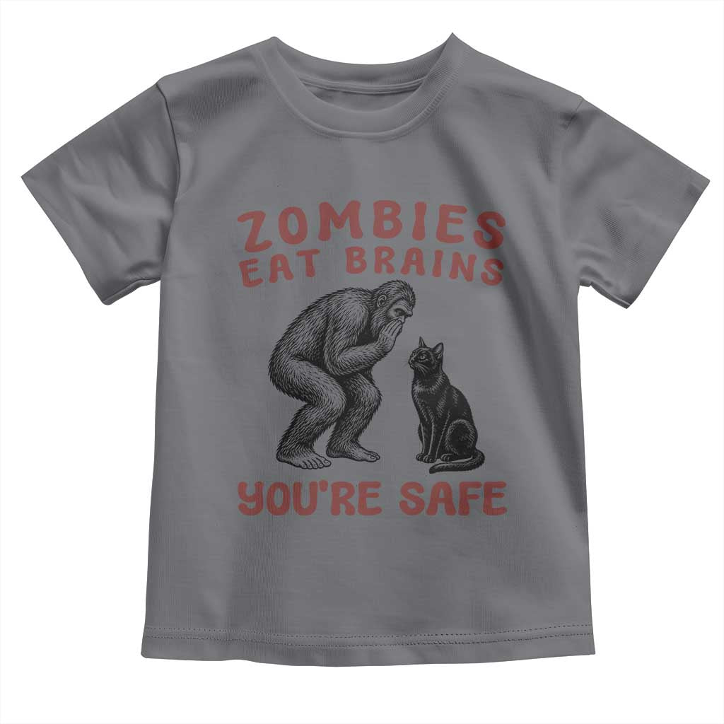 Funny Bigfoot And Black Cat Toddler T Shirt Zombies Eat Brains Dont Worry You Are Safe