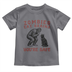 Funny Bigfoot And Black Cat Toddler T Shirt Zombies Eat Brains Dont Worry You Are Safe