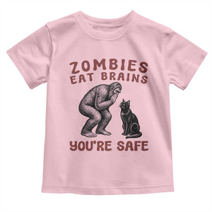 Funny Bigfoot And Black Cat Toddler T Shirt Zombies Eat Brains Dont Worry You Are Safe