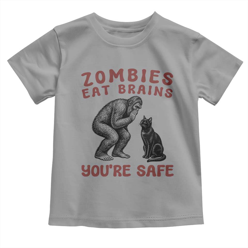 Funny Bigfoot And Black Cat Toddler T Shirt Zombies Eat Brains Dont Worry You Are Safe