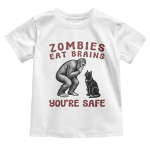 Funny Bigfoot And Black Cat Toddler T Shirt Zombies Eat Brains Dont Worry You Are Safe