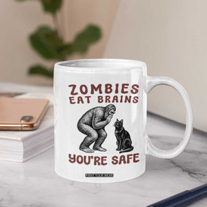 Funny Bigfoot And Black Cat Coffee Mug Zombies Eat Brains Dont Worry You Are Safe TS12 Print Your Wear