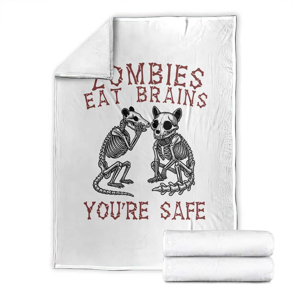Funny Opossum Raccoon Skeleton Throw Blanket Zombies Eat Brains Dont Worry You Are Safe TS12 White Print Your Wear