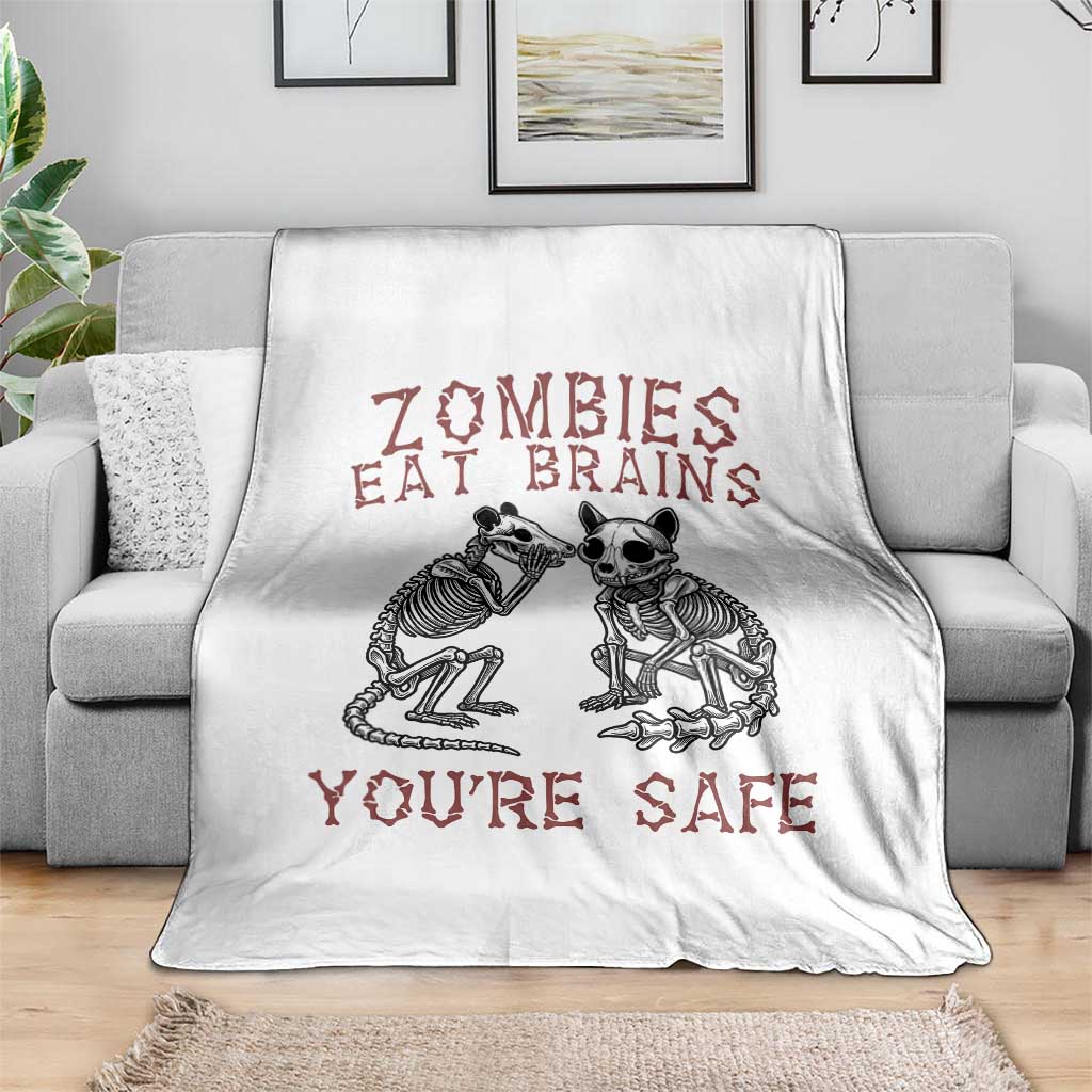 Funny Opossum Raccoon Skeleton Throw Blanket Zombies Eat Brains Dont Worry You Are Safe