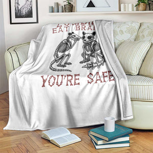 Funny Opossum Raccoon Skeleton Throw Blanket Zombies Eat Brains Dont Worry You Are Safe