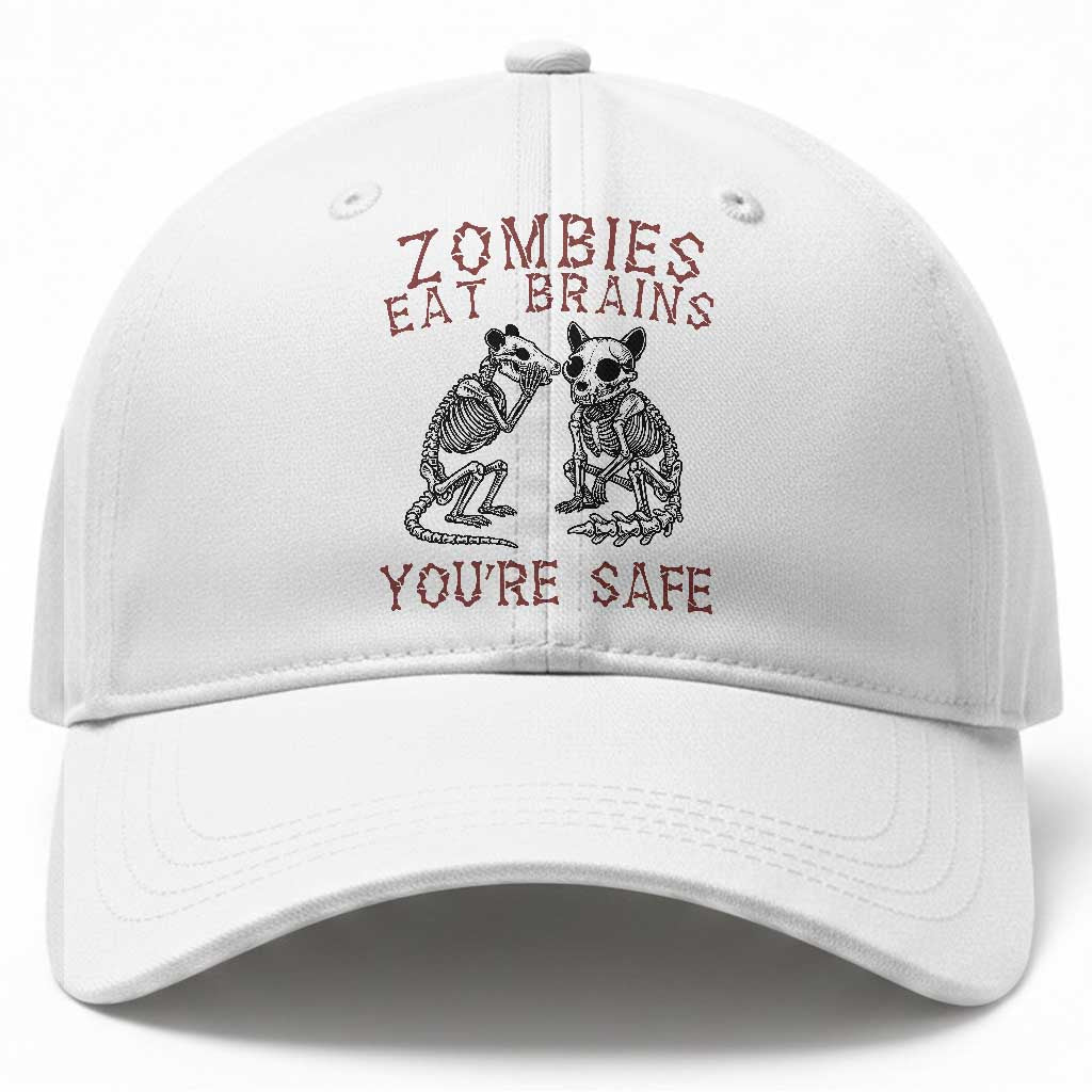 Funny Opossum Raccoon Skeleton Baseball Cap Zombies Eat Brains Dont Worry You Are Safe TS12 Print Your Wear