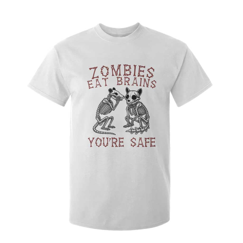 Funny Opossum Raccoon Skeleton T Shirt For Kid Zombies Eat Brains Dont Worry You Are Safe TS12 White Print Your Wear