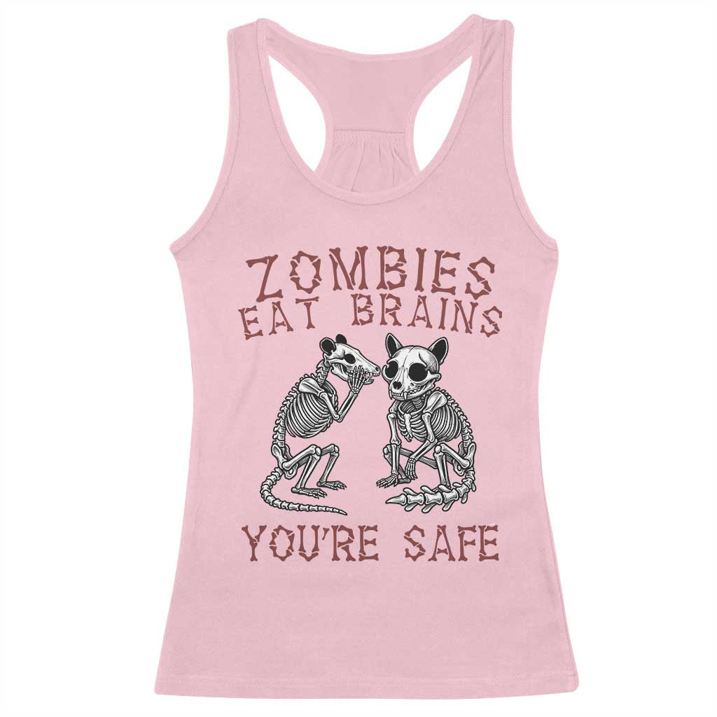 Funny Opossum Raccoon Skeleton Racerback Tank Top Zombies Eat Brains Dont Worry You Are Safe