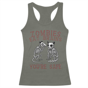 Funny Opossum Raccoon Skeleton Racerback Tank Top Zombies Eat Brains Dont Worry You Are Safe