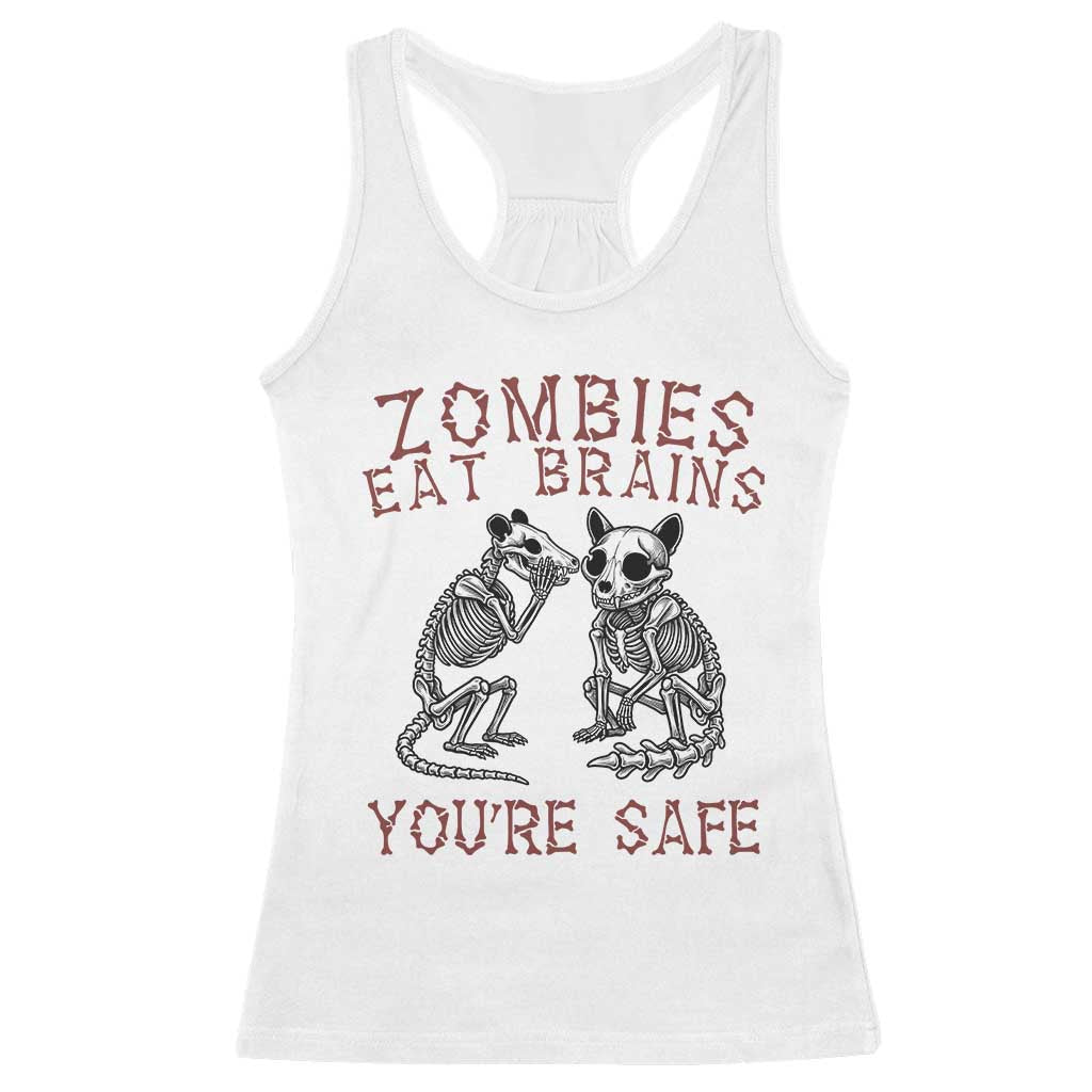 Funny Opossum Raccoon Skeleton Racerback Tank Top Zombies Eat Brains Dont Worry You Are Safe