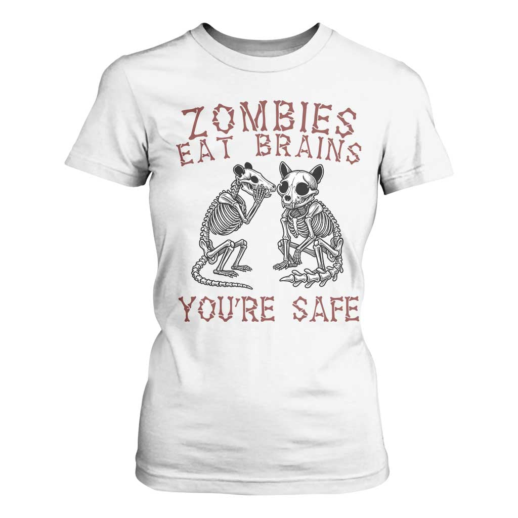 Funny Opossum Raccoon Skeleton T Shirt For Women Zombies Eat Brains Dont Worry You Are Safe TS12 White Print Your Wear