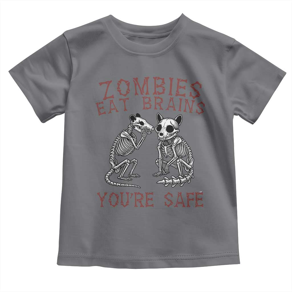 Funny Opossum Raccoon Skeleton Toddler T Shirt Zombies Eat Brains Dont Worry You Are Safe