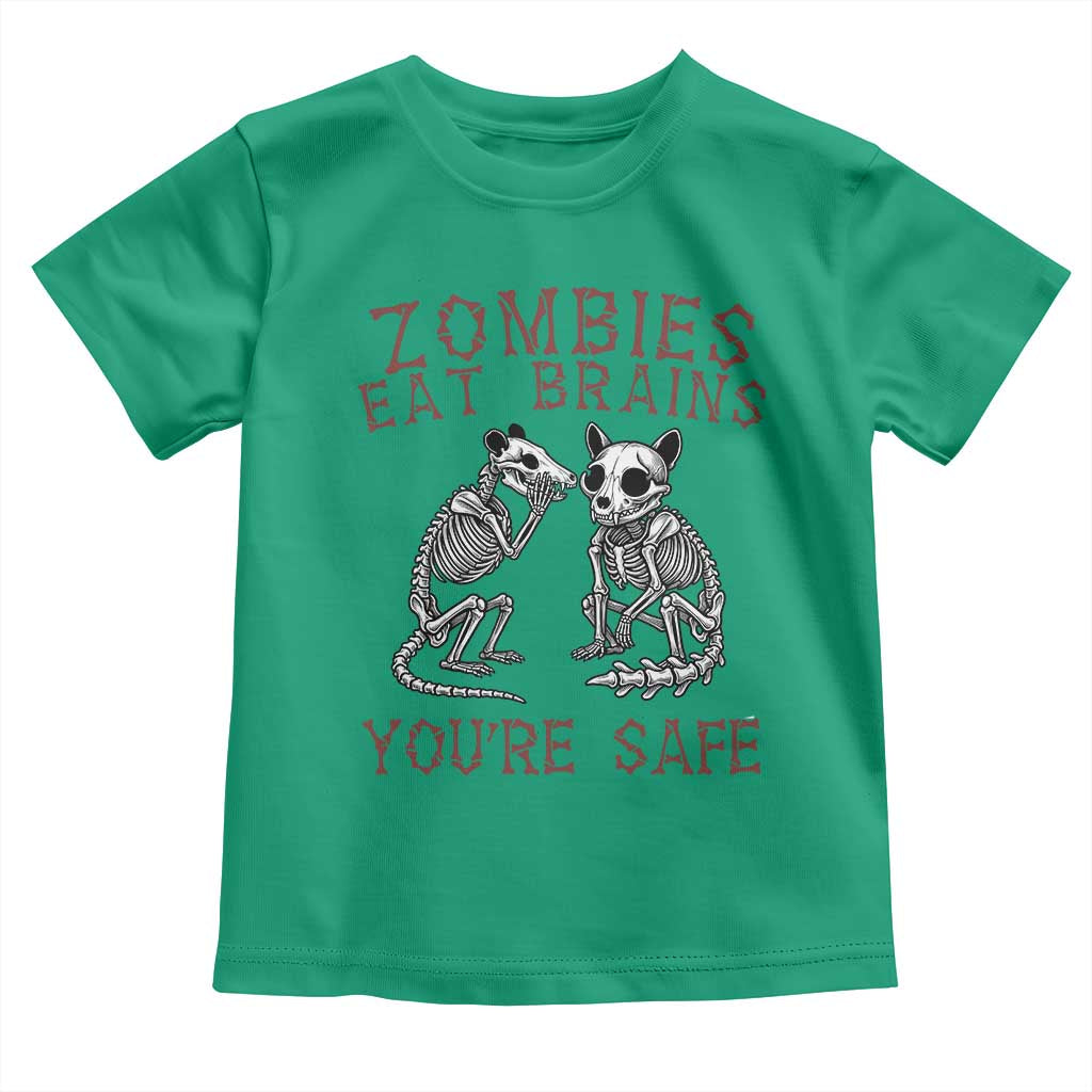 Funny Opossum Raccoon Skeleton Toddler T Shirt Zombies Eat Brains Dont Worry You Are Safe