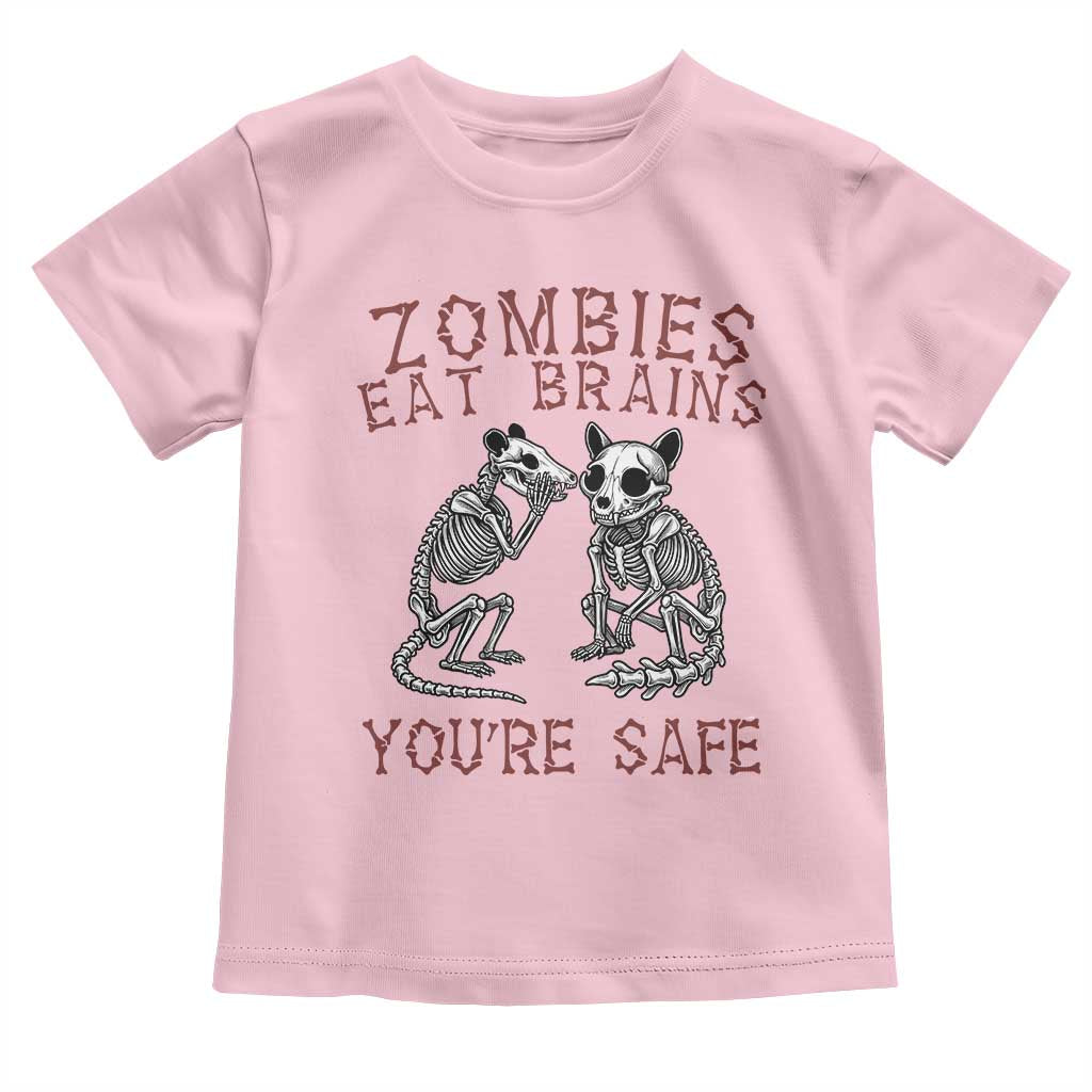 Funny Opossum Raccoon Skeleton Toddler T Shirt Zombies Eat Brains Dont Worry You Are Safe